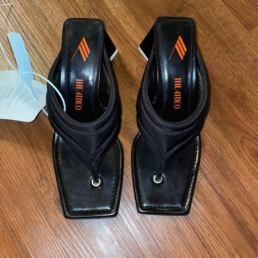 New The Attico Black 75MM Devon Padded Nylon Thong Sandals/Heels